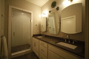 Combined shower/bathtub, eco-friendly toiletries, hair dryer, towels