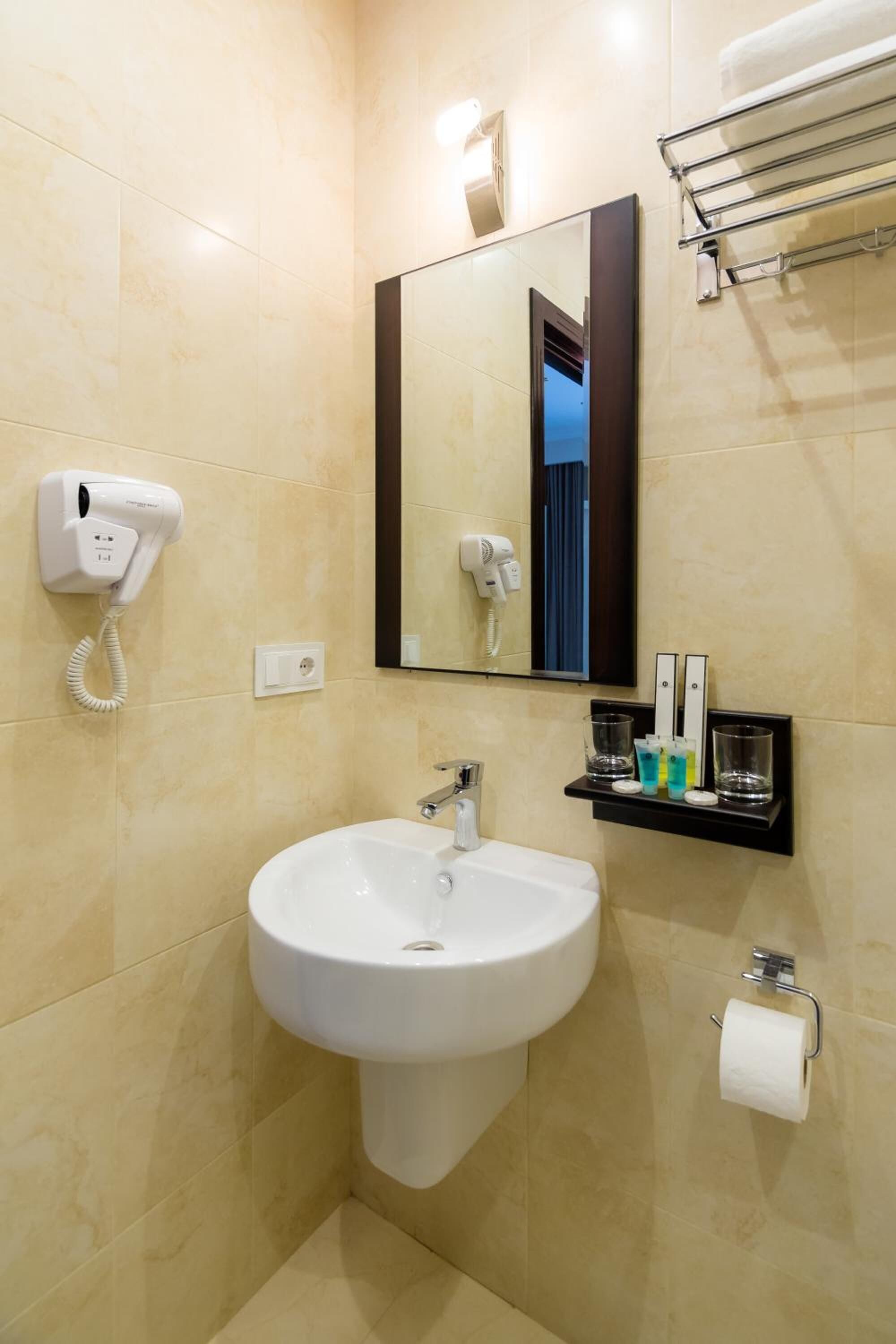 free toiletries, hair dryer, bathrobes, slippers