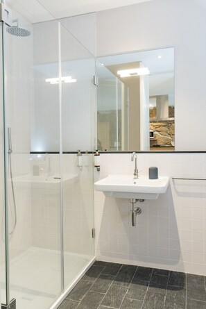 Shower, hair dryer, towels - D. Maria Pia - River View Open Space Apartment (Oporto)