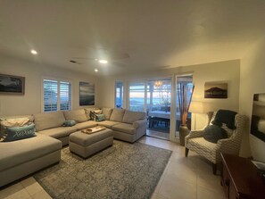 Smart TV, fireplace, video games, DVD player