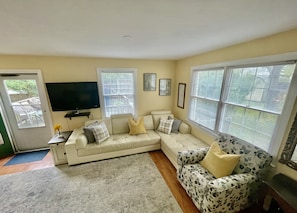 Smart TV, DVD player, books, video library