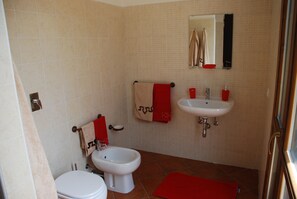 Douche, articles de toilette gratuits, sèche-cheveux, peignoirs