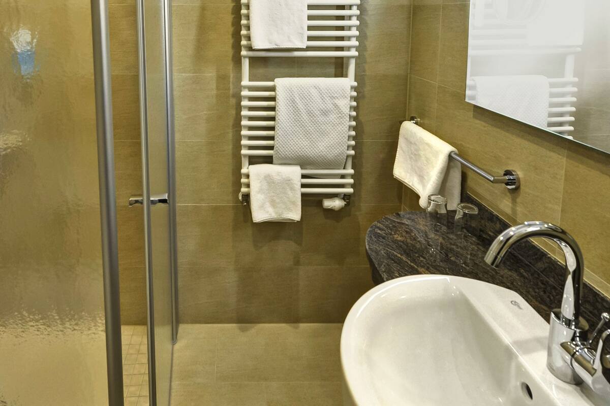 free toiletries, hair dryer, towels