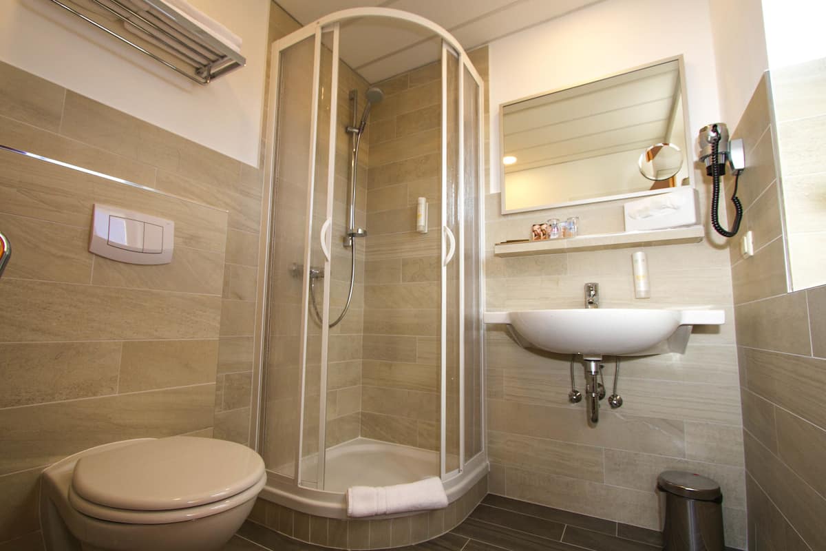 free toiletries, hair dryer, towels