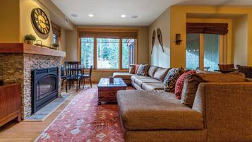 TV connectée, cheminée, lecteur de DVD