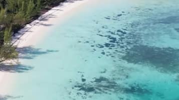 On the beach, sun-loungers, beach towels