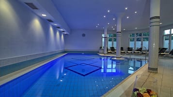 Indoor pool, open 6:00 AM to 10:00 PM, sun loungers