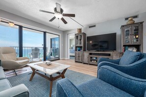 TV, DVD player, books, music library