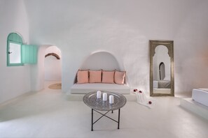 Two Bedroom Villa with Private Indoor Cave Pool | Living area | 22-inch flat-screen TV with cable channels, TV - Sophia Finikia Villas (Santorini)