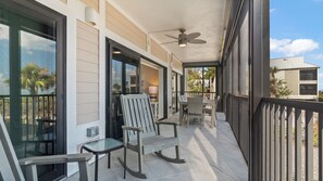 Outdoor dining - Bandy Beach A101, 3 Bedroom, Newly Renovated, Gulf Front Condo Awaits you! (Sanibel)
