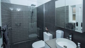 Bathtub, hair dryer, towels, soap