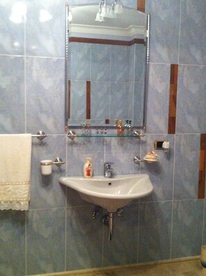 Combined shower/bathtub, hair dryer, bidet, towels