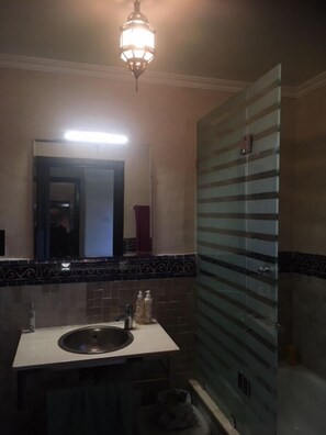 Combined shower/tub, hair dryer, bidet, towels
