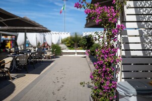 Playa privada, arena blanca, sillas reclinables de playa, sombrillas