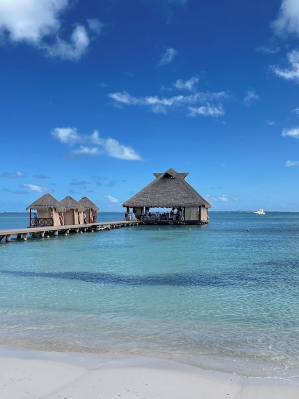 Private beach, white sand, sun loungers, beach umbrellas