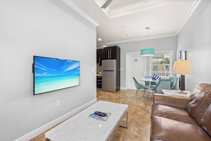 Flat-screen TV, DVD player, stereo