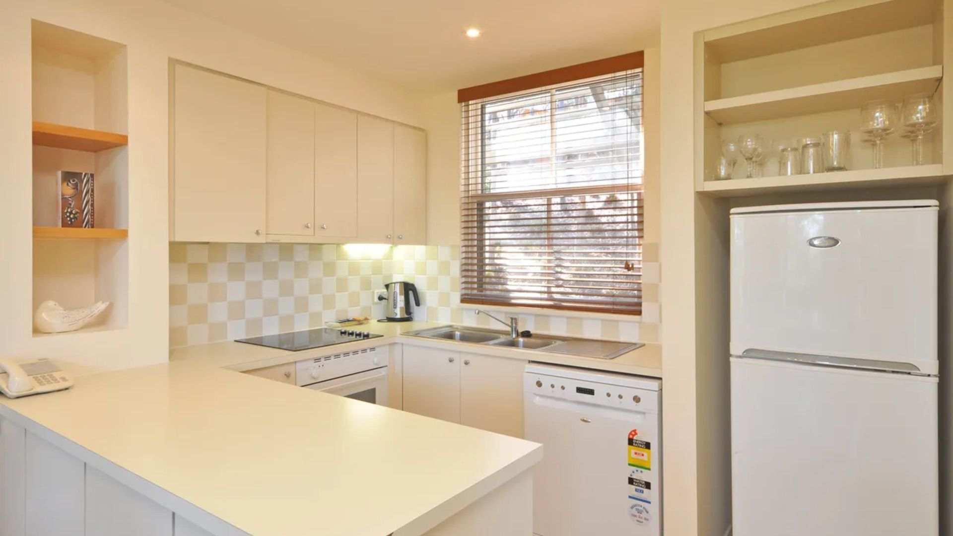 Fridge, microwave, oven, dishwasher