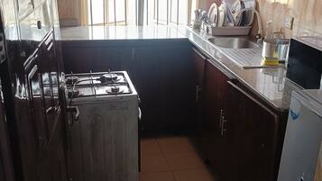 Fridge, microwave, oven, electric kettle