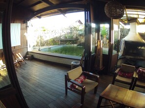 Outdoor pool, pool loungers