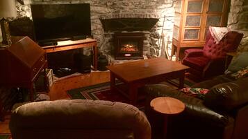 Fernseher, Kamin, DVD-Player, Bücher