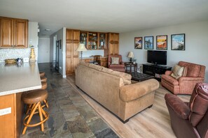 Televisión, chimenea y reproductor de DVD 