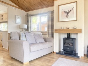 Lochside Chalet 3 Bedrooms Pet Friendly | Vardagsrum | Platt-tv och dvd-spelare