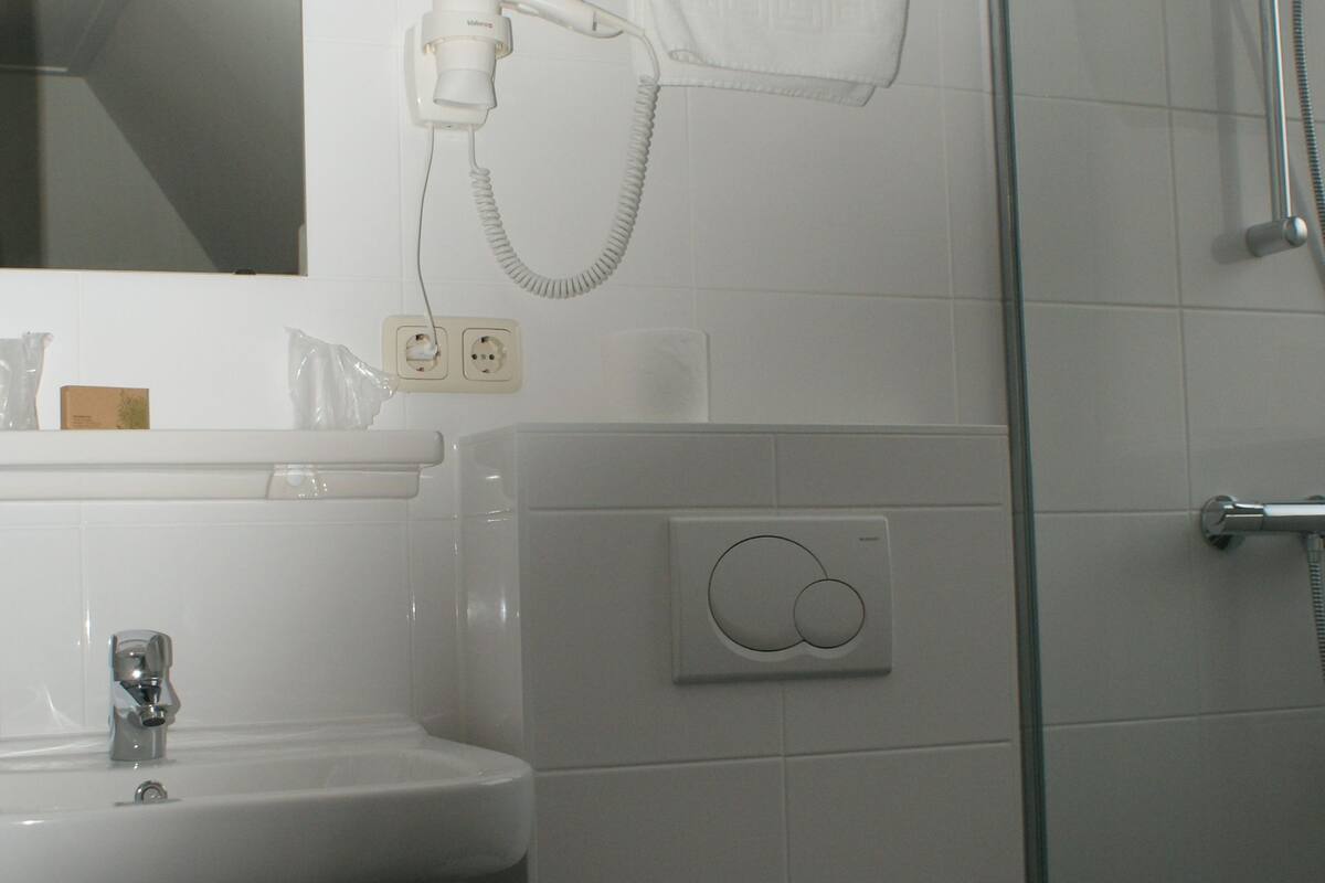 shower, free toiletries, hair dryer, towels