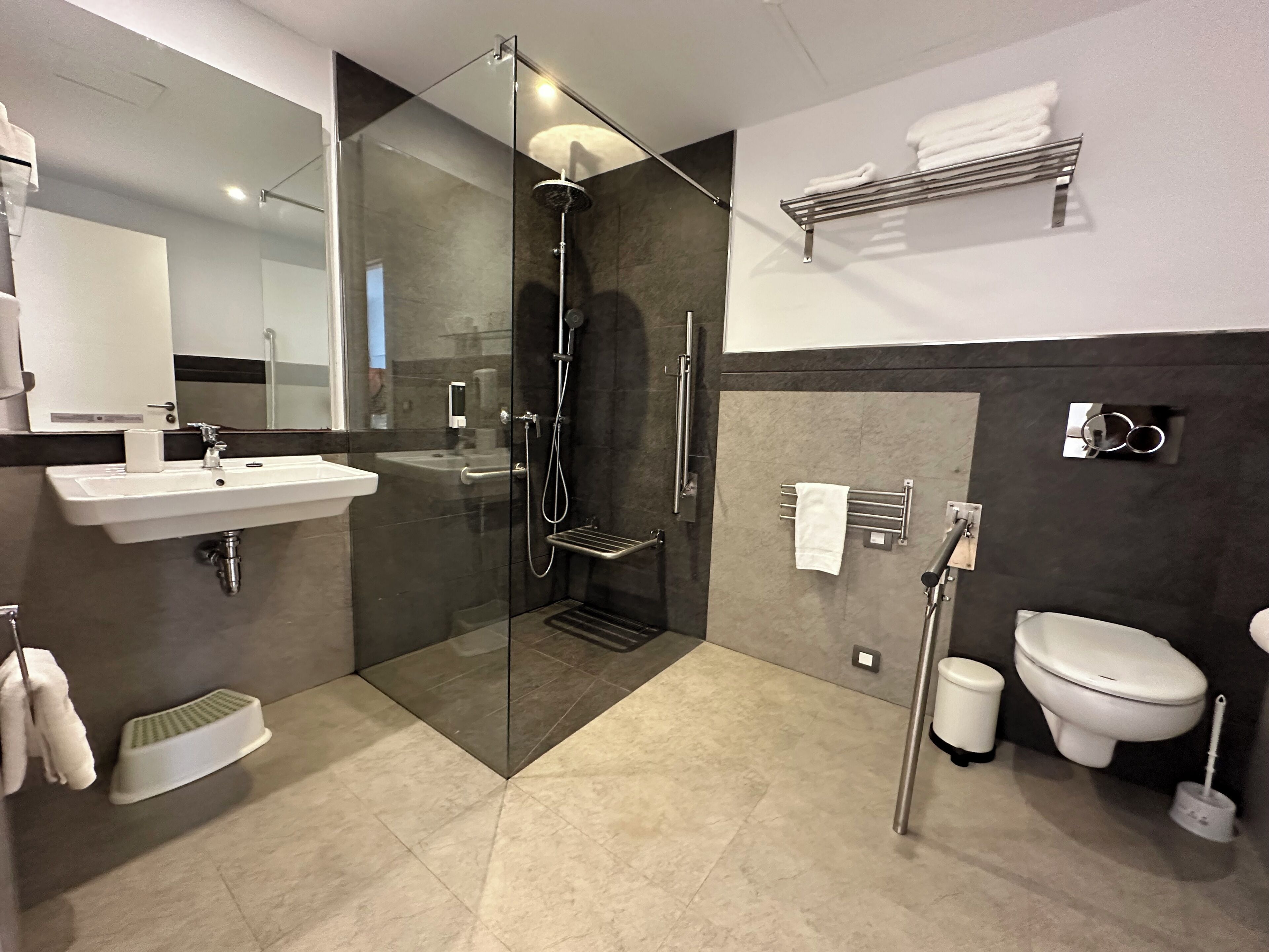 junior studio suite, terrace, mountain view | bathroom | shower, free toiletries, hair dryer, towels