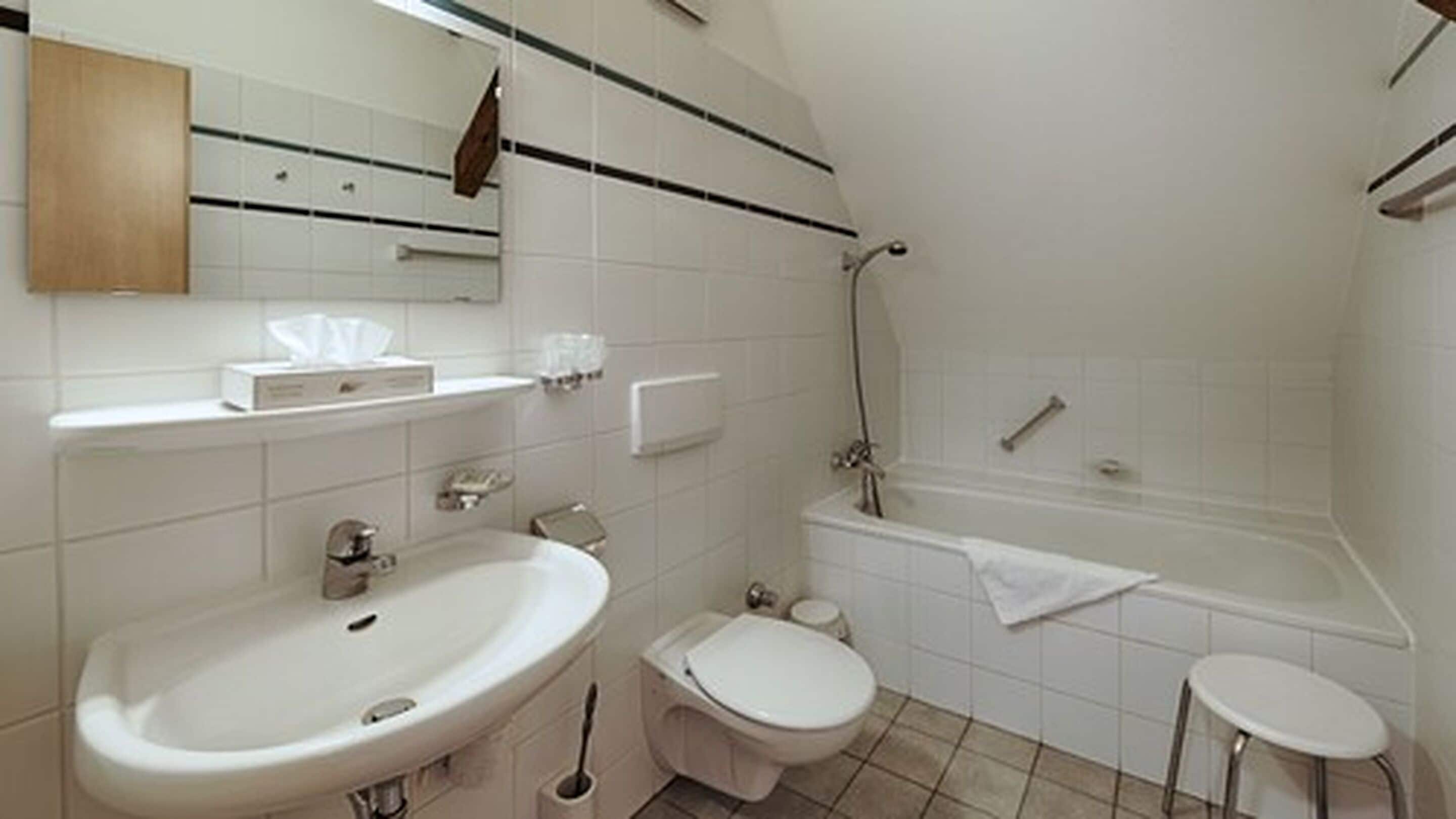 Un baño con lavabo, inodoro y bañera.