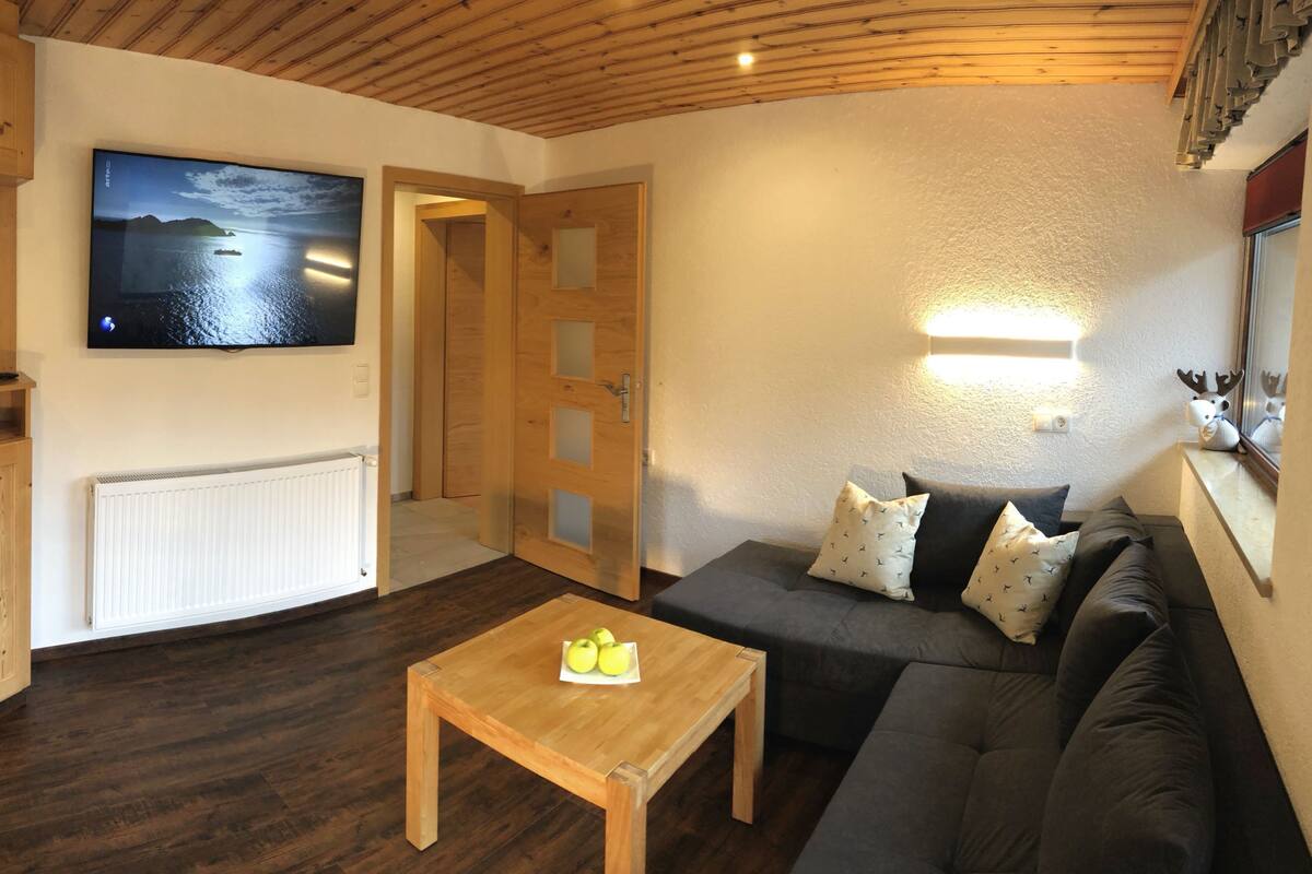 Panorama Apartment mit Seeblick | 起居区 | 平板电视