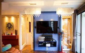 Flat-screen TV, DVD player