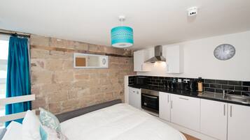 Apartment, 1 Bedroom | Private kitchen | Fridge, microwave, oven, stovetop