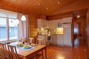 Superior Cottage, 2 Bedrooms, Sauna | Private kitchen | Fridge, microwave, oven, stovetop