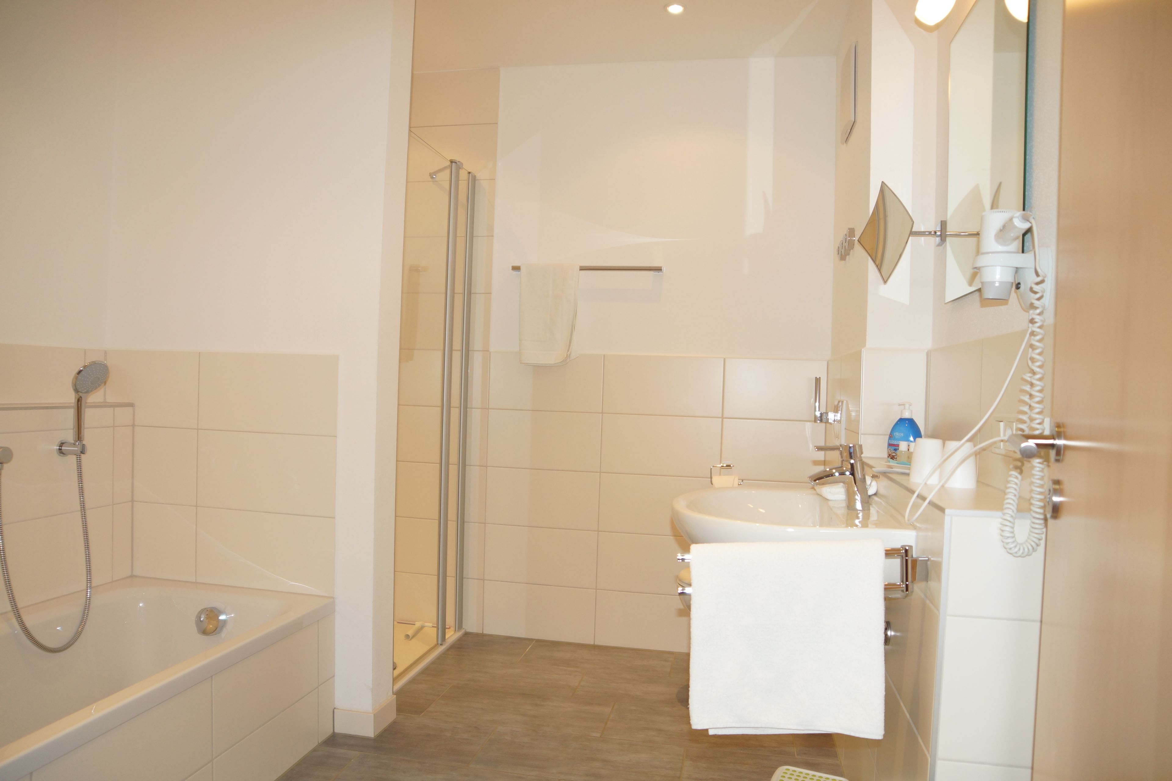 comfort apartment | bathroom | free toiletries, hair dryer, dressing gowns, heated floors
