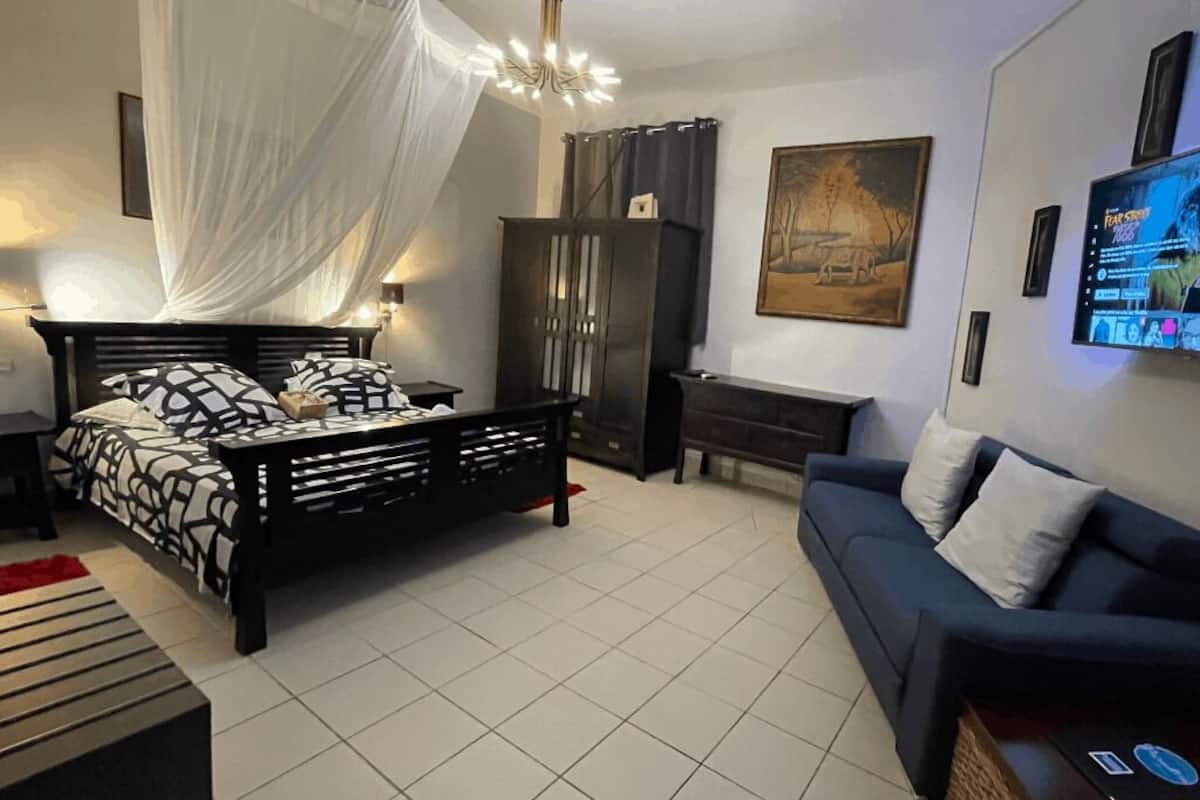 Appartement Premium (Goyave), terrasse, vue jardin | 高級寝具、セーフティボックス (室内)、ノートパソコン用作業スペース、遮光カーテン