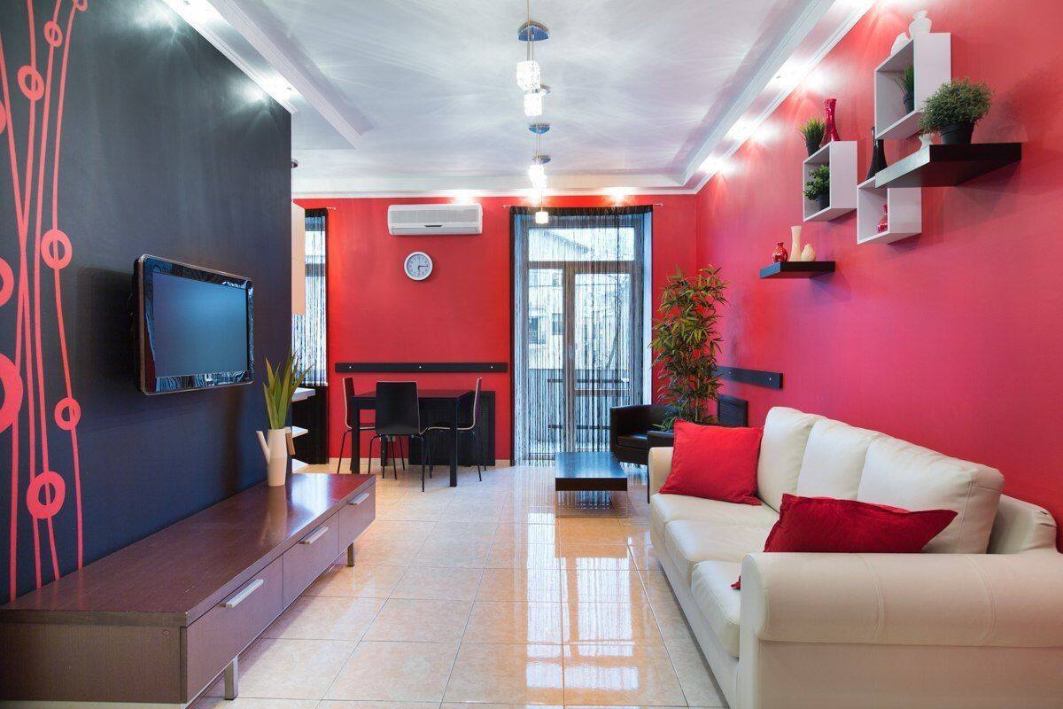 Design-lejlighed - 2 soveværelser (21A Sadovaya Kudrinskaya str., Moscow) | Opholdsområde | Plasma-tv