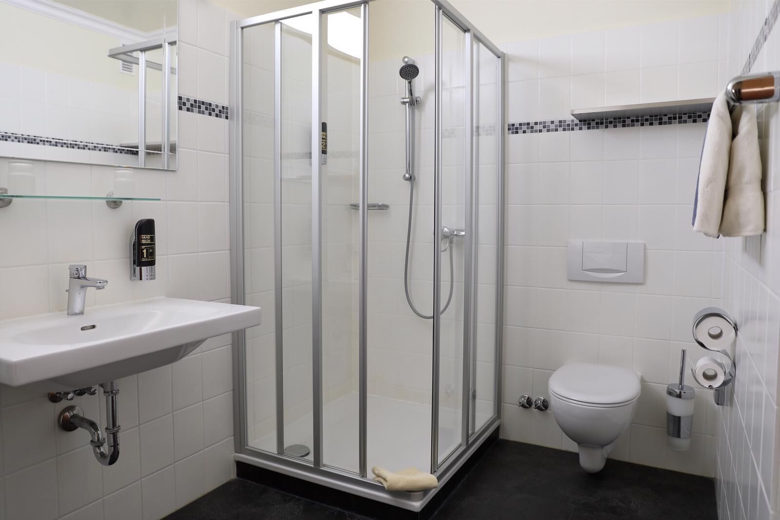 grand double room | bathroom | shower, free toiletries, towels