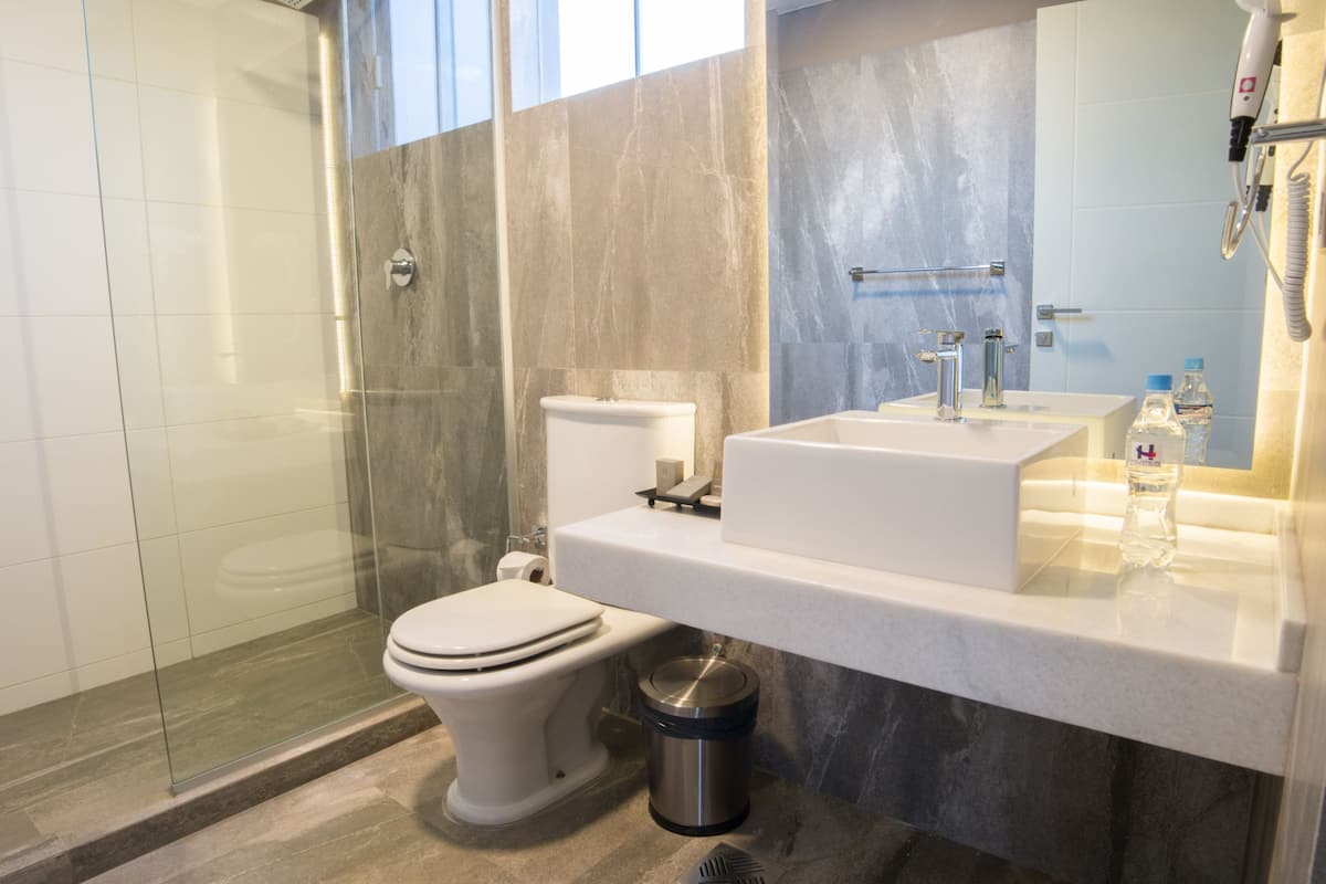 shower, free toiletries, hair dryer, bathrobes