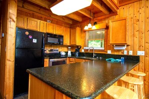 Luxury Cabin, 2 Bedrooms, Patio, River View | Private kitchen | Fridge, microwave, oven, stovetop - Smoky Waters by Hosteeva (Sevierville)