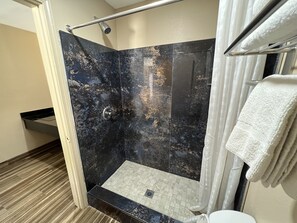 Shower, free toiletries, towels