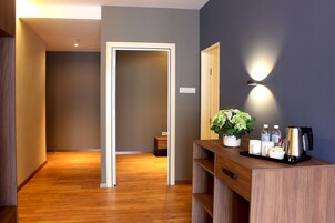 In-room safe, desk, laptop workspace, blackout curtains