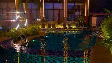 Indoor pool, open 6 AM to 10 PM, pool umbrellas, sun loungers
