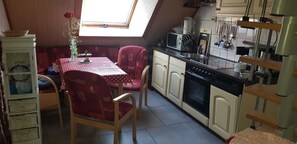Fridge, oven, dishwasher, high chair