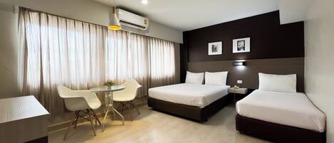 Desk, free WiFi, bed sheets
