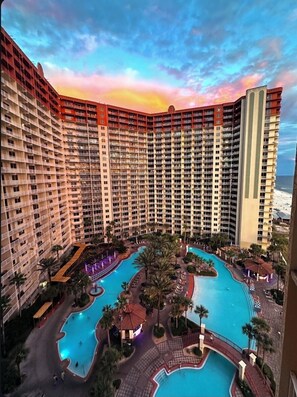 Indoor pool, a heated pool - Gulf-Front Corner 3BR w/ Wrap Balcony + Sunset Views | Beach service included (Panama City Beach)