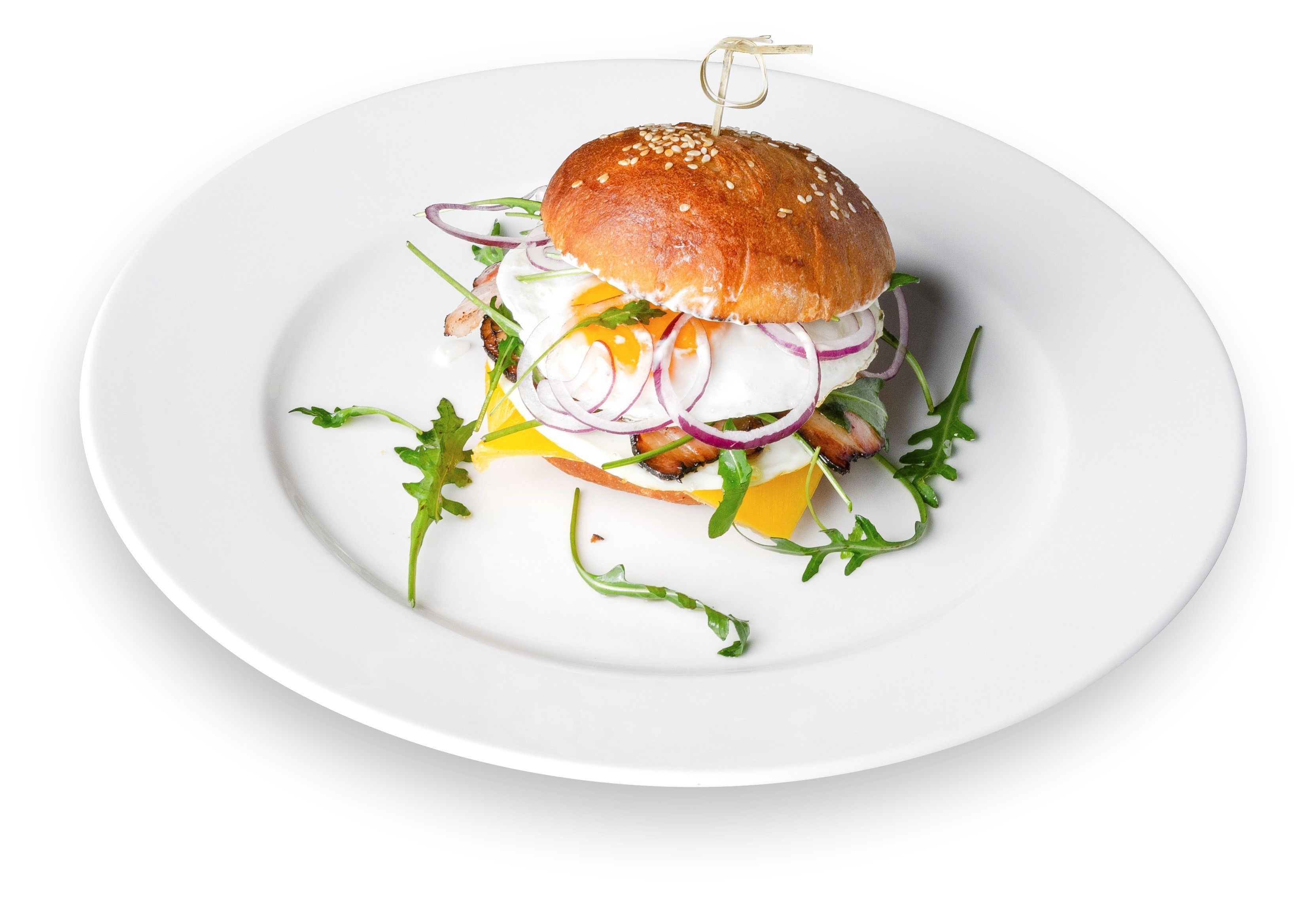 A white plate with a sandwich on top.