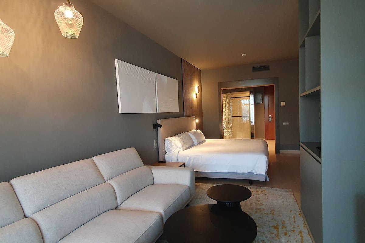 premium room, 1 king bed, pool access, garden area (adults only) | living area | lcd tv