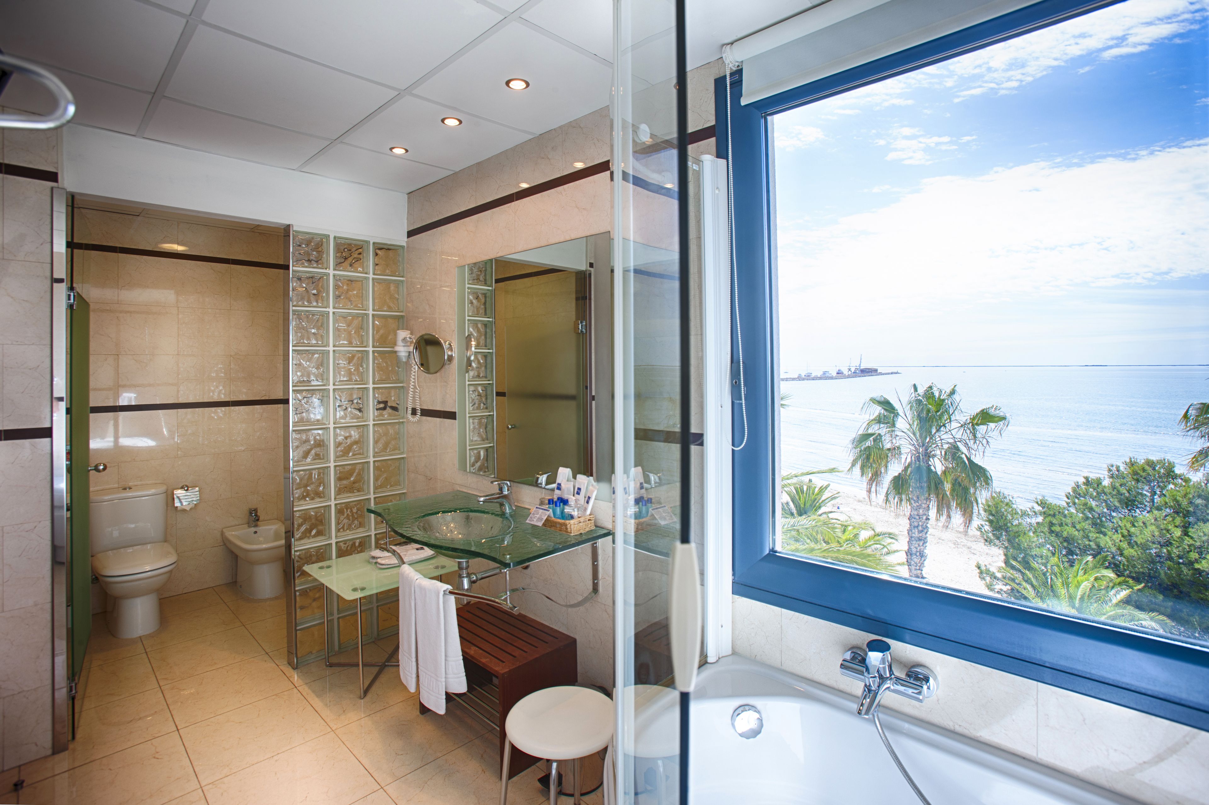 bathtub, free toiletries, hair dryer, bidet