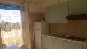 Apartment, 2 Schlafzimmer | Eigene Küche | Großer Kühlschrank, Herdplatte, Kochgeschirr/Geschirr/Besteck