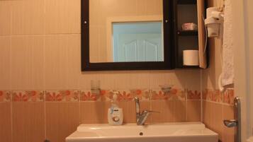 Deluxe Apartment | Bathroom | Shower, hair dryer, slippers, towels